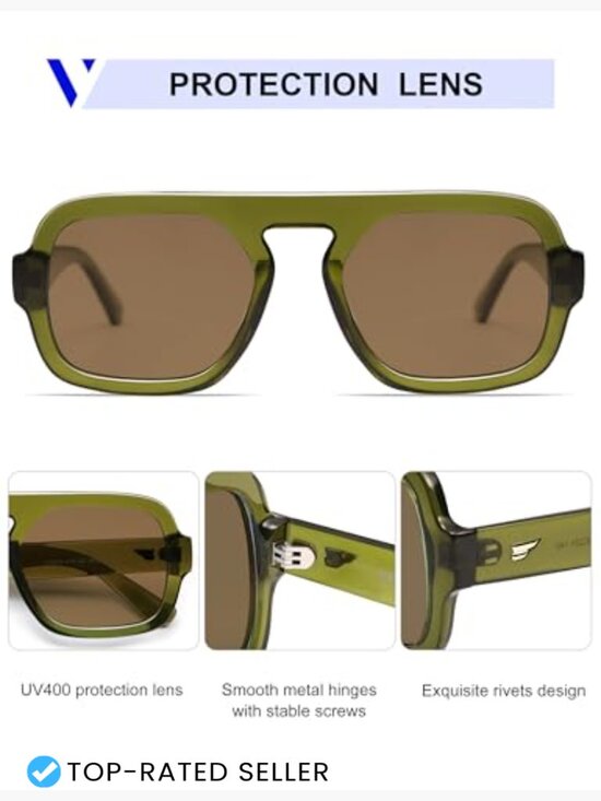 Retro Square Aviator Sunglasses Flat Top Rectangle Frame UV400 Protection main image 4